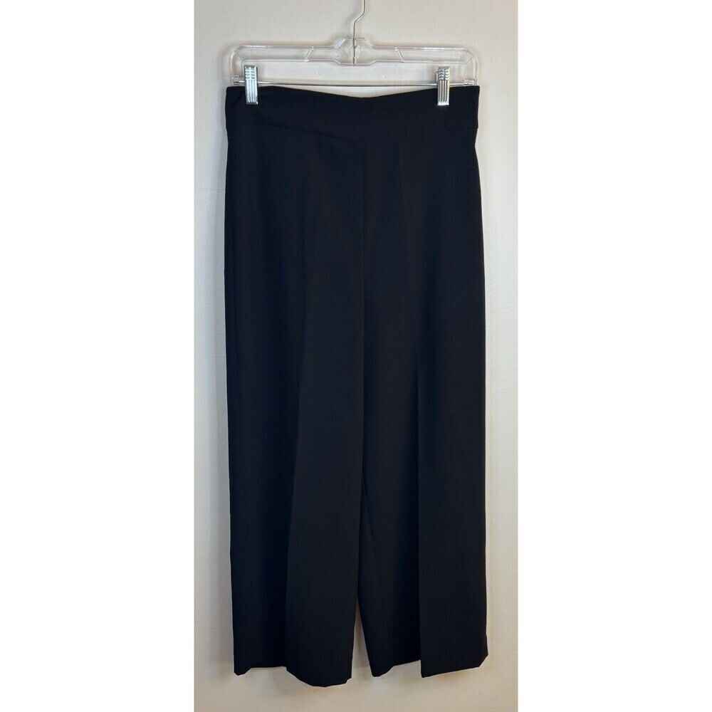 ZARA Wide Leg Black Dress Pants Women Medium Pull On Side Zip Cropped High Rise